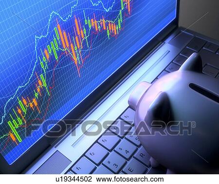 Stock Image - Piggy bank with charts, illustration. Fotosearch