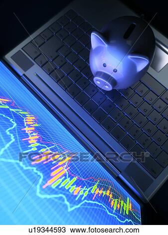 Stock Image - Piggy bank with charts, illustration. Fotosearch