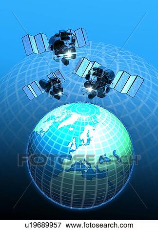 Planet earth and satellites, illustration View Large Photo Image Stock Photo - Planet earth and satellites, illustration. Fotosearch
