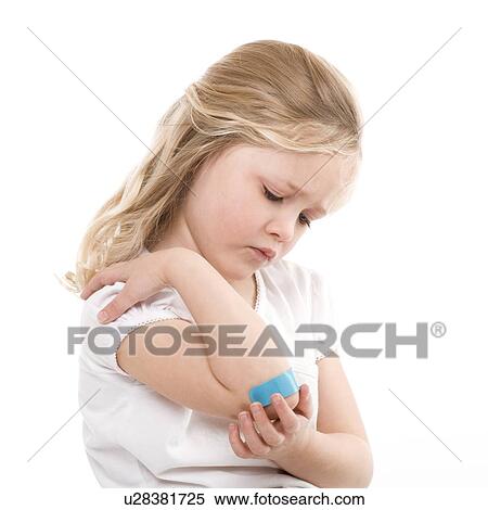Stock Photography - Plaster on a girl's elbow. Fotosearch