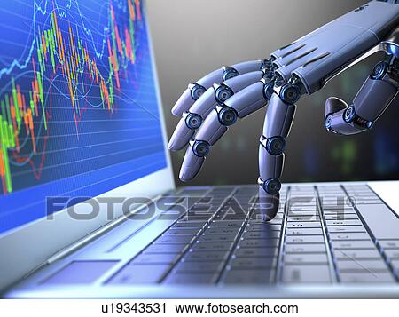 Robotic hand using laptop, illustration View Large Photo Image Stock Image - Robotic hand using laptop, illustration. Fotosearch