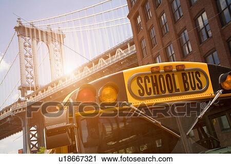 School bus below Manhattan Bridge, New York, USA View Large Photo Image Stock Image - School bus below Manhattan Bridge, New York, USA. Fotosearch