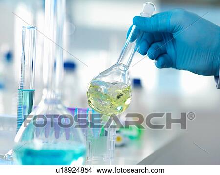 Scientist preparing a chemical formula in a conical flask during an experiment in the laboratory View Large Photo Image Picture - Scientist preparing a chemical formula in a conical flask during an experiment in the laboratory. Fotosearch