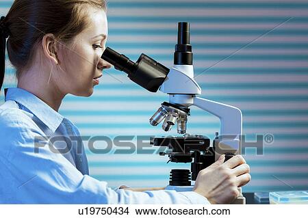 Picture - Scientist using microscope. Fotosearch