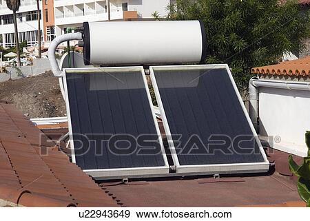 Solar water heater View Large Photo Image Stock Photo - Solar water heater. Fotosearch
