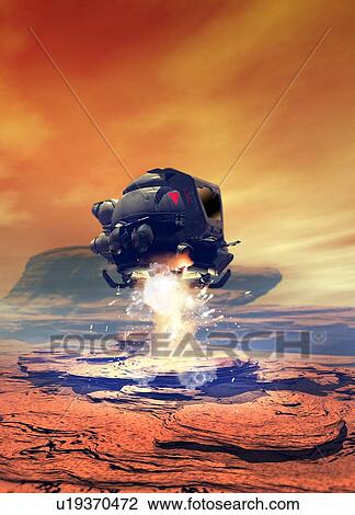Stock Image - Space vehicle landing, illustration. Fotosearch