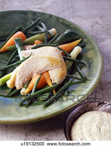 Steamed chicken on cooked fresh vegetables, close-up View Large Photo Image Stock Image - Steamed chicken on cooked fresh vegetables, close-up. Fotosearch