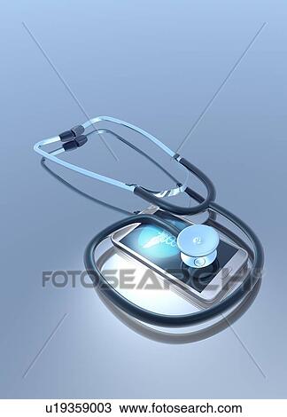 Stethoscope and smartphone, illustration View Large Photo Image Stock Image - Stethoscope and smartphone, illustration. Fotosearch