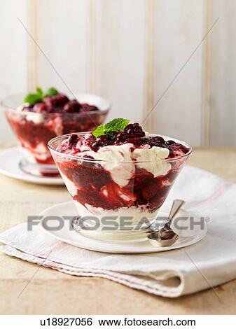 Stock Photograph - Summer fruit compote dessert in glass dish. Fotosearch
