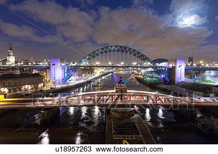 Swing bridge and Tyne bridge at night, Newcastle, UK View Large Photo Image Stock Image - Swing bridge and Tyne bridge at night, Newcastle, UK. Fotosearch