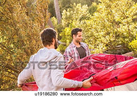 Two men putting up dome tent in forest, Deer Park, Cape Town, South Africa View Large Photo Image Stock Image - Two men putting up dome tent in forest, Deer Park, Cape Town, South Africa. Fotosearch