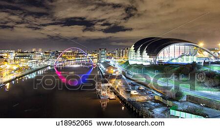 Tyne Bridge, Millennium Bridge and Sage River, at night, Newcastle, UK View Large Photo Image Stock Photography - Tyne Bridge, Millennium Bridge and Sage River, at night, Newcastle, UK. Fotosearch