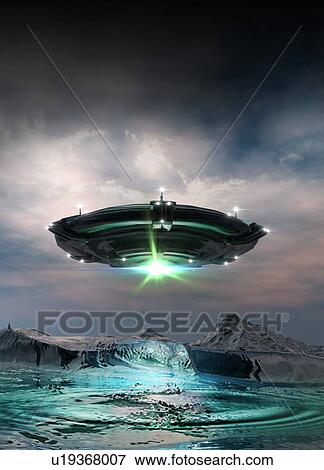 Ufo above planet surface, illustration View Large Photo Image Stock Photo - Ufo above planet surface, illustration. Fotosearch