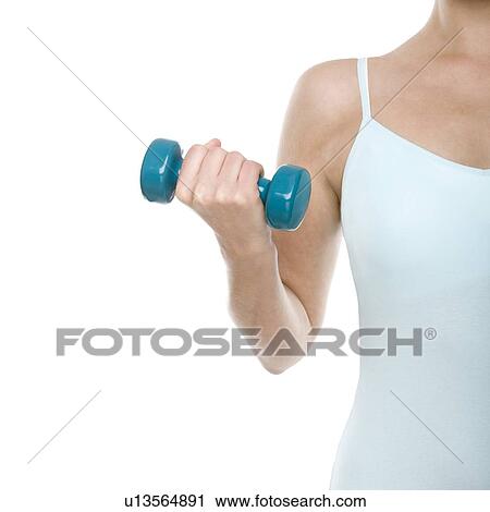 Stock Image - Woman lifting weights. Fotosearch
