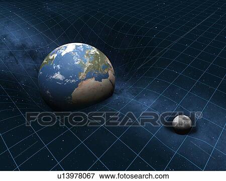 Stock Photo - Earth and Moon warping space, artwork. Fotosearch
