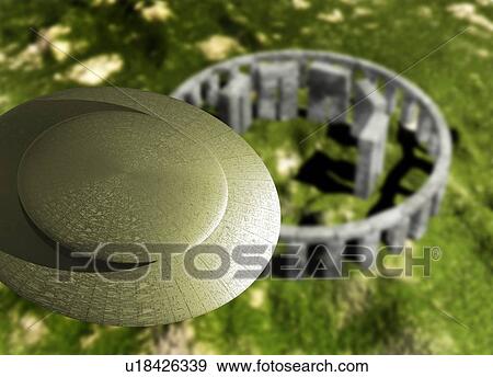 Flying saucer over Stonehenge, artwork View Large Photo Image Stock Photo - Flying saucer over Stonehenge, artwork. Fotosearch