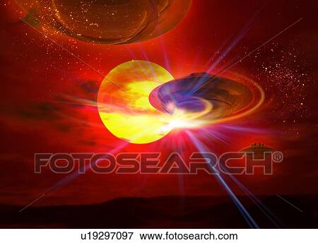 Stock Photo - Flying saucers, artwork. Fotosearch