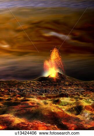 Stock Photograph - Jupiter's moon Io, artwork. Fotosearch