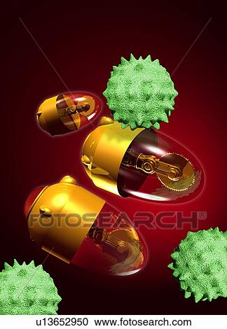 Stock Image - Medical nanorobots, artwork. Fotosearch