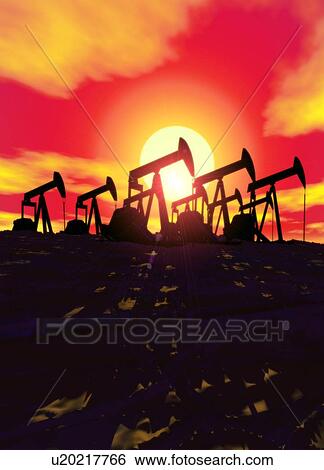 Oil pumps, artwork View Large Photo Image Stock Photograph - Oil pumps, artwork. Fotosearch