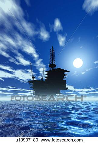 Stock Image - Oil rig, artwork. Fotosearch