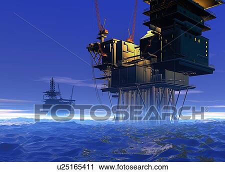 Oil rigs, artwork View Large Photo Image Stock Image - Oil rigs, artwork. Fotosearch