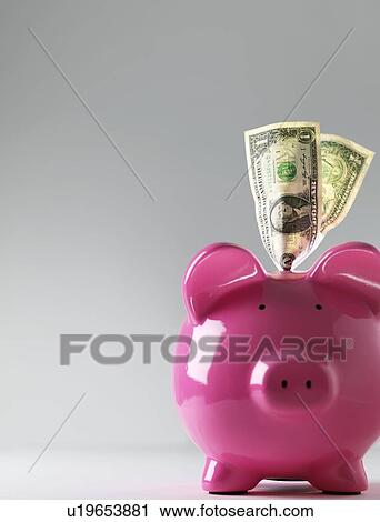 Piggy bank with US dollars View Large Photo Image Stock Image - Piggy bank with US dollars. Fotosearch