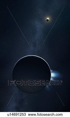 Stock Image - Plumes erupting from Enceladus. Fotosearch