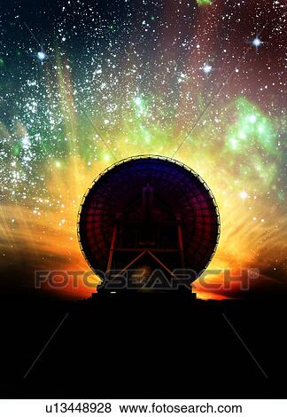 Radio telescope and night sky, artwork View Large Photo Image Stock Photo - Radio telescope and night sky, artwork. Fotosearch