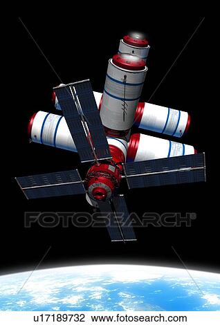Stock Image - Space hotel, artwork. Fotosearch