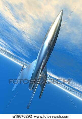 Stock Image - Space rocket, artwork. Fotosearch