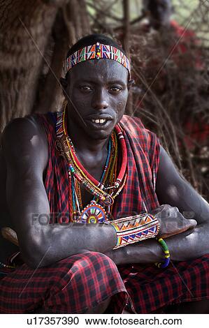Stock Image - Masai, African, Maasai, Kenya, Amboseli, Nilote, Africa. Fotosearch