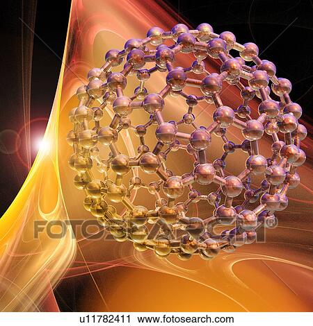 Stock Image - Buckyball molecule, artwork. Fotosearch