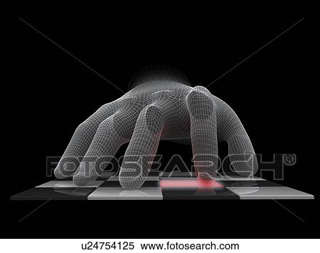 Stock Photography - Hand on buttons, computer artwork. Fotosearch
