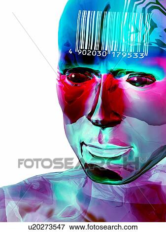Stock Photo - Humanoid and barcode, artwork. Fotosearch