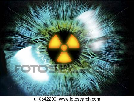 Stock Image - Iris with radiation warning sign. Fotosearch