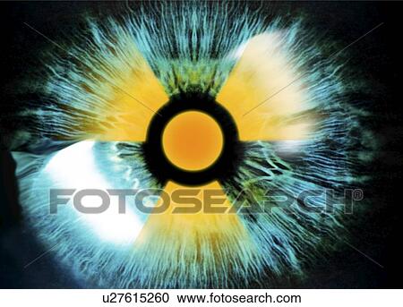 Stock Image - Iris with radiation warning sign. Fotosearch