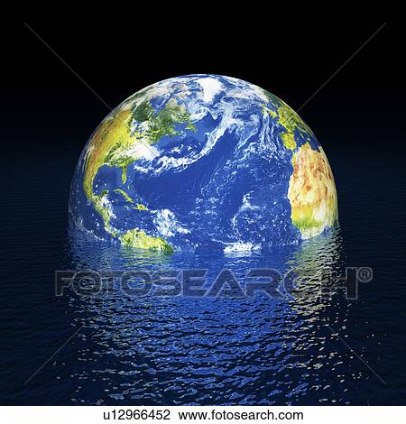 Stock Image - Rising sea levels, conceptual artwork. Fotosearch