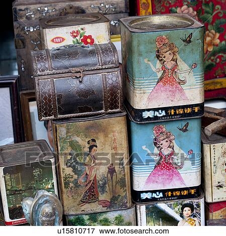 Stock Photo - Artifacts for display at a market stall, Shanghai, China. Fotosearch