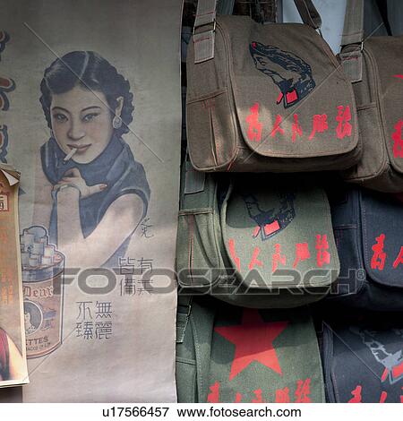 Bags for sale at a market stall, Shanghai, China View Large Photo Image Stock Photo - Bags for sale at a market stall, Shanghai, China. Fotosearch
