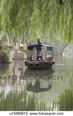 Boat in a canal, Zhouzhuang, Jiangsu Province, China View Large Photo Image Stock Image - Boat in a canal, Zhouzhuang, Jiangsu Province, China. Fotosearch