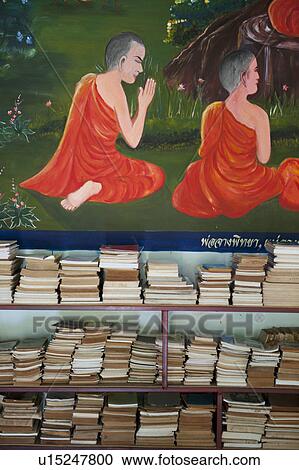 Books in a shelf in Wat Chong Kham temple, Mae Hong Son Province, Thailand View Large Photo Image Stock Image - Books in a shelf in Wat Chong Kham temple, Mae Hong Son Province, Thailand. Fotosearch