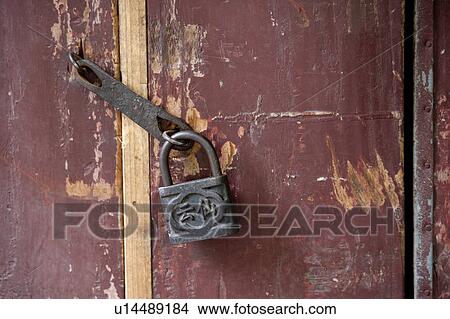 Picture - Close-up of a padlock at the door, Zhouzhuang, Jiangsu Province, China. Fotosearch