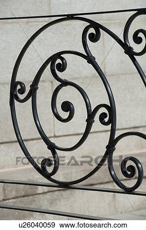 Stock Photo - Close-up of a wrought iron railing, Busan, Yeongnam, South Korea. Fotosearch