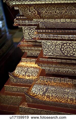 Stock Photo - Detail of columns at Archan Mun Hall, Wat Chedi Luang, Chiang Mai, Thailand. Fotosearch