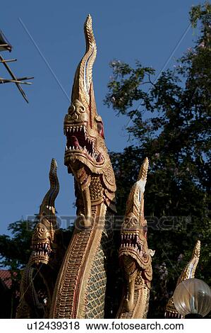 Stock Photo - Dragon statues at Wat Sri Soda, Chiang Mai, Thailand. Fotosearch