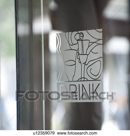 Stock Photo - Glass door of a restaurant at Shanghai French Concession, Shanghai, China. Fotosearch