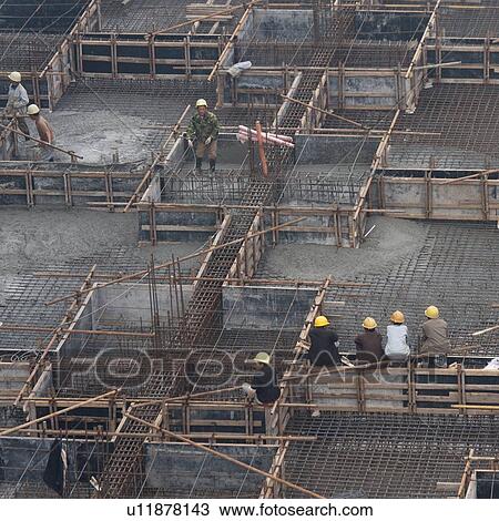 Stock Image - High angle view of an under construction building, Binhai, Tianjin, China. Fotosearch
