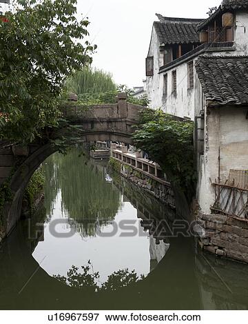 Houses along a canal, Zhouzhuang, Jiangsu Province, China View Large Photo Image Stock Photo - Houses along a canal, Zhouzhuang, Jiangsu Province, China. Fotosearch