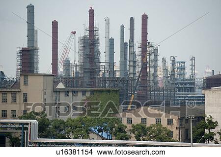 Industry in a city, Yangtze River, Shanghai, China View Large Photo Image Picture - Industry in a city, Yangtze River, Shanghai, China. Fotosearch